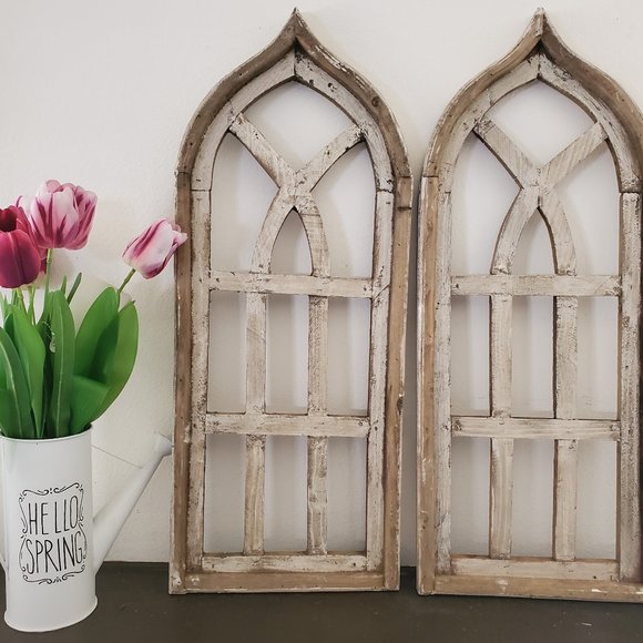 Arch Wood Frame Distress White Shabby Chic Wall Decor Maza Set of 2 29